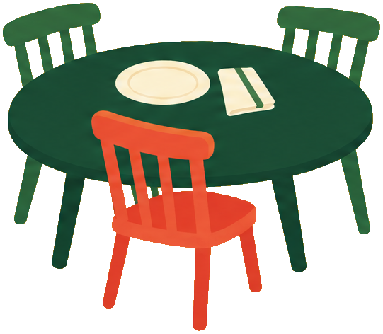 An illustrated table set for friends to share a meal