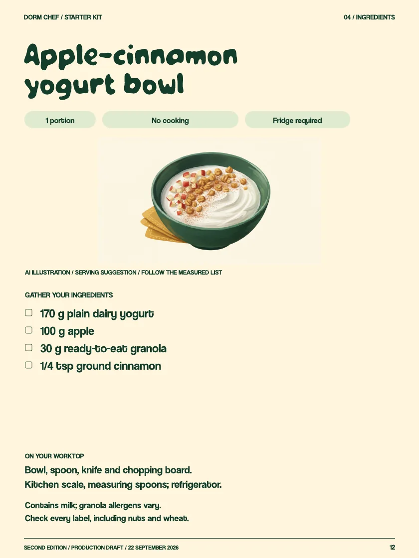 Apple-cinnamon yogurt bowl ingredient page, page 12