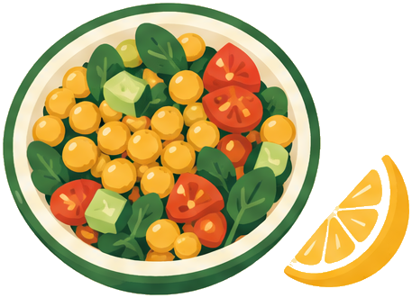 Illustrated lemon chickpea crunch bowl