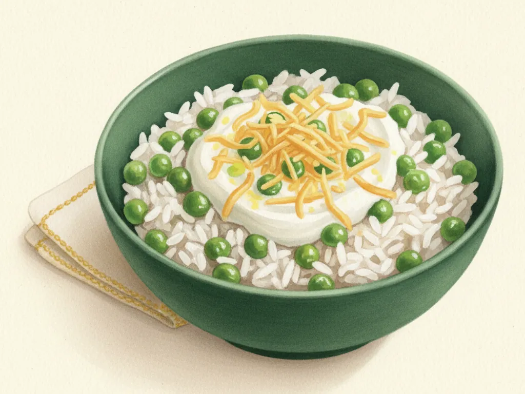 Illustration of pea-cheddar rice bowl