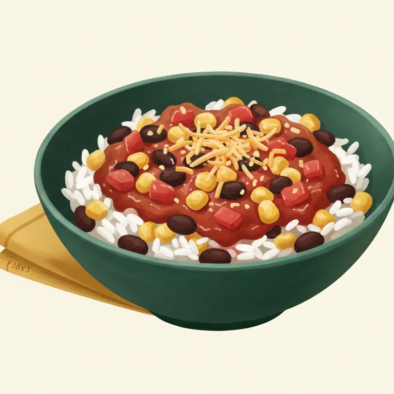 Illustrated salsa bean rice bowl